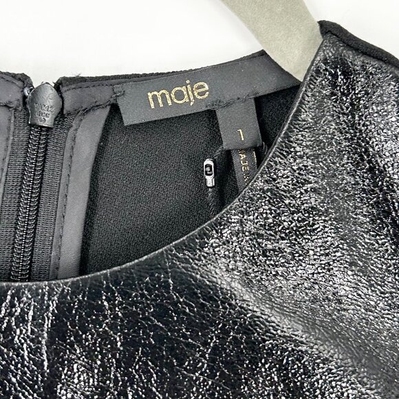 NWT Maje Faux Leather Drape Mini Dress - Picture 6 of 9